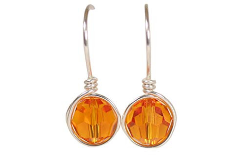 Sterling Silver Orange Earrings with Tangerine Swarovski Crystals Wire Wrapped Sterling Silver Orange Earrings with Tangerine Swarovski Crystals Wire Wrapped