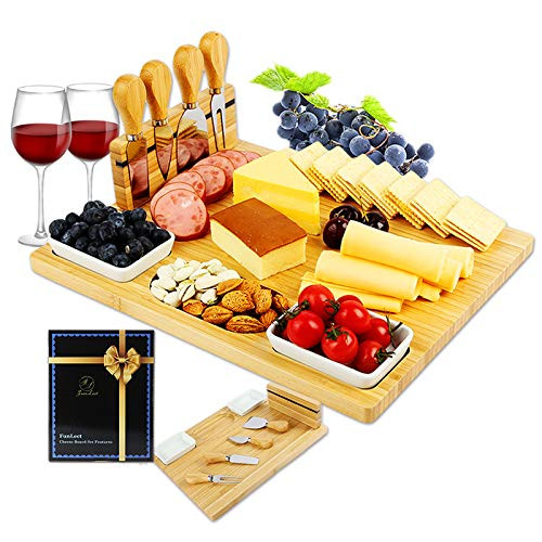 FunLect Bamboo Cheese Board Set Serving Tray and Cheese Serving Platter. Rectangular Cheese Board and Knife Set for Cracker and Brie. Large Charcuterie Board and Cheese Tray for Housewarming Gift FunLect Bamboo Cheese Board Set Serving Tray and Cheese Serving Platter. Rectangular Cheese Board and Knife Set for Cracker and Brie. Large Charcuterie Board and Cheese Tray for Housewarming Gift