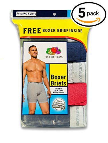 Fruit of the Loom Men's 5Pack Assorted Boxer Briefs 100 percent Cotton Underwear L