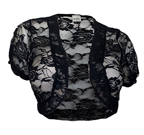 eVogues Plus Size Floral Lace Sheer Cropped Bolero Shrug Black - 2X