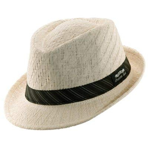 Panama Jack Weaved Toyo Fedora with Striped Black Band -Ivory- Large-