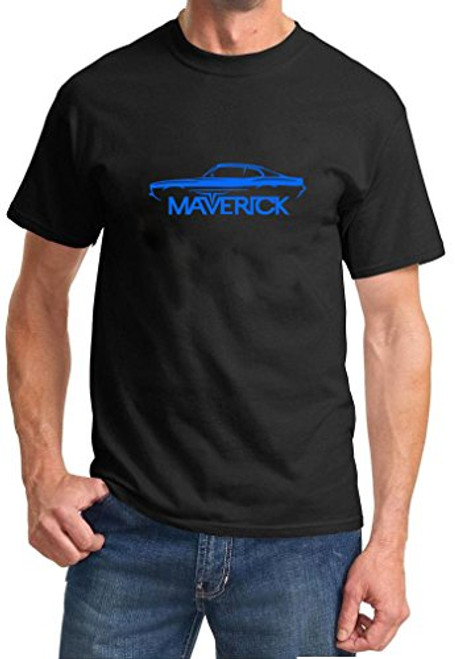 1971-77 Ford Maverick Classic Color Outline Design Tshirt 2XL blue