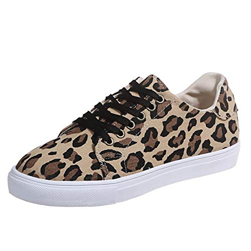 Casual Canvas Shoes for Women Leopard Lace Up Flat Loafer Summer Outdoor Versatile Comfy Slip-Ons Sneakers