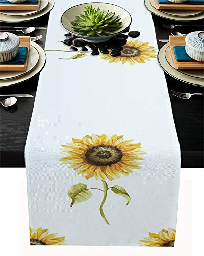 Burlap Table Runner 90 Inches Long- Farmhouse Style Yellow Sunflower Table Runners for Dining Table Wedding Holiday Party Baby Shower Farmhouse Home Kitchen