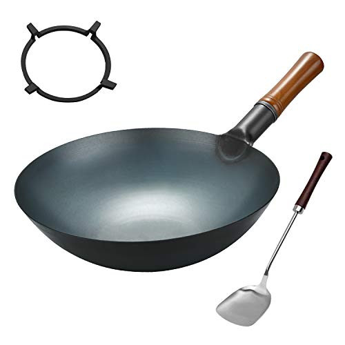 Carbon Steel Wok Pan - 13.4 Woks and Stir Fry Pans - Chinese Wok with Round Bottom Wok - Traditional Woks - Black Steel Wok Carbon Steel Wok Pan - 13.4 Woks and Stir Fry Pans - Chinese Wok with Round Bottom Wok - Traditional Woks - Black Steel Wok