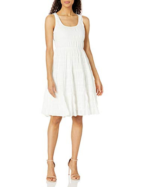 Max Studio Women's Textured Sleeveless A-Line Dress- White- Medium