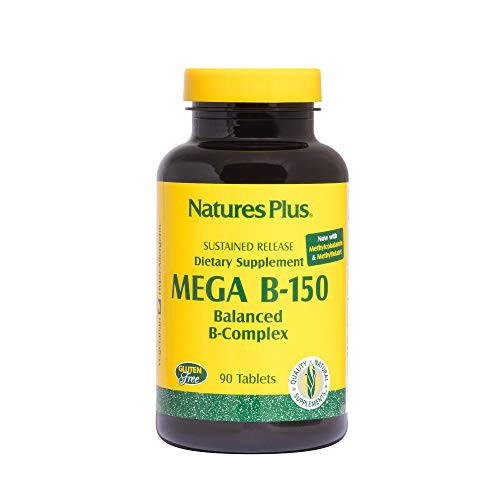 NaturesPlus Mega B150 Complex- Sustained Release - 90 Vegetarian Tablets - Maximum Potency B Complex Vitamin Supplement- Energy  and  Brain Booster- Stress Reliever - Gluten-Free - 90 Servings