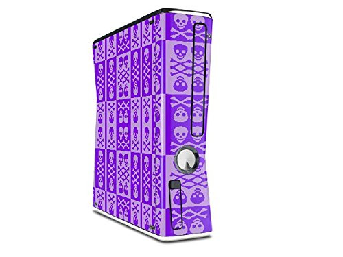 Skull And Crossbones Pattern Purple Decal Style Skin for XBOX 360 Slim Vertical
