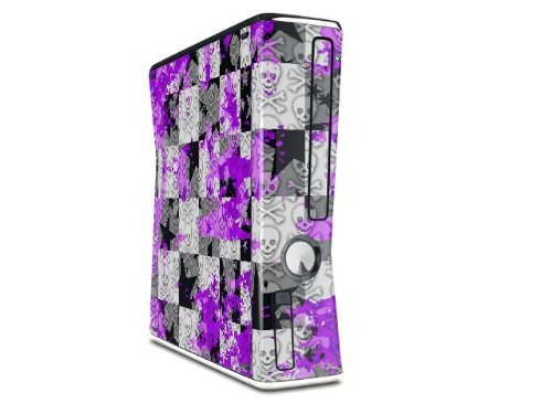 Purple Checker Skull Splatter Decal Style Skin for XBOX 360 Slim Vertical -OEM Packaging-