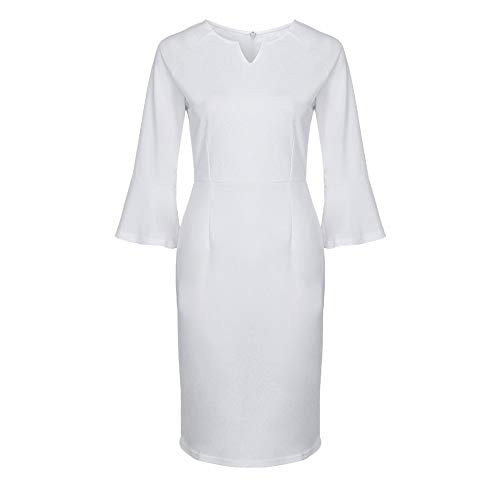 Dress for Women Elegant for Party Office-Sexy V-Neck Bell Sleeve Dress Cocktail Club Tunic Bodycon Midi Dresses White