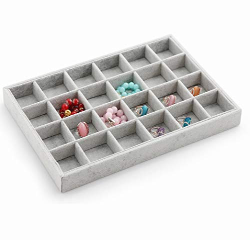 Wuligirl 24 Grid Velvet Stackable Jewelry Display Trays Showcase Jewelry Organizer Storage Trays (24 Grids)