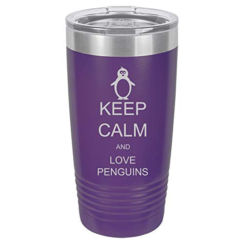 Tumbler Stainless Steel Vacuum Insulated Travel Mug Keep Calm And Love Penguins -Purple- 20 oz-