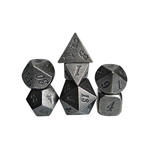 YH Poker 7PCS Metal Dice Set D&D Dice D20 D12 D10 D8 D6 D4 for Dungeons and Dragons DND RPG MTG Table Games Polyhedral Dice-Nickel with Black Number
