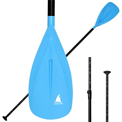 Karltion SUP Paddle - 3 Pieces Adjustable Aluminium SUP Paddle Alloy Shaft Paddle Board Paddles with Glass Fiber Blade for Surfing- Floating-Water Sport-Blue