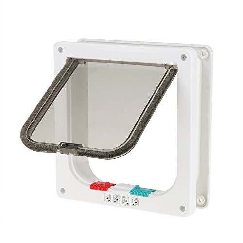 Soapow Cat Flaps- 4 Way Lockable Cat Flap Door Pet Flap Dog Door Safe in and Out Pet Door for Cat and Small Dogs Puppy Animals