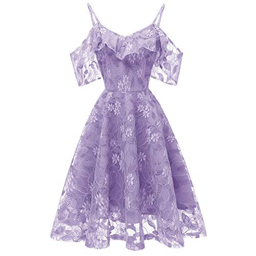 Fashion Women Lace Dress Vintage Princess Floral Dress Cocktail Neckline Party Swing Dress Evening Gowns Purple Fashion Women Lace Dress Vintage Princess Floral Dress Cocktail Neckline Party Swing Dress Evening Gowns Purple