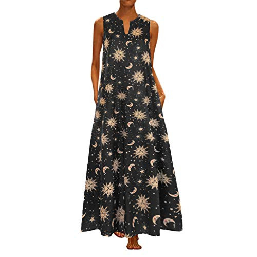 Ghazzi Women Dresses Women's Summer Sleeveless V Neck Sun Moon Stars Print Maxi Dress Casual Vintage Boho Long Maxi Dresses Yellow Ghazzi Women Dresses Women's Summer Sleeveless V Neck Sun Moon Stars Print Maxi Dress Casual Vintage Boho Long Maxi Dresses Yellow