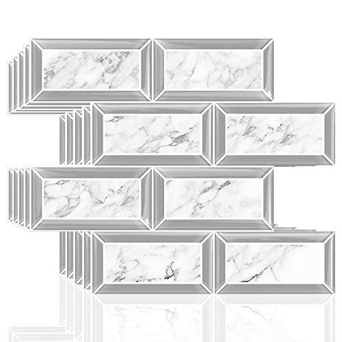 Vamos Tile Peel and Stick Kitchen Backsplash Tiles- Thicker Design Subway Vinyl Tiles Self Adhesive Wall Sticker -5 Sheets-