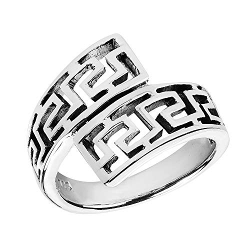 AeraVida Unique Twist Wrap Greek Key .925 Sterling Silver Ring -10-