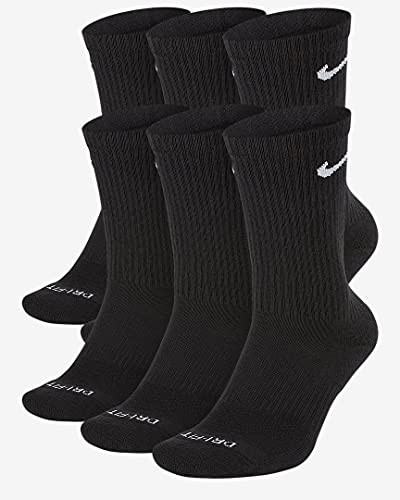 Nike Everyday Plus Cotton Cushioned Crew Socks -6 Pair- -Black- Large-