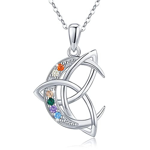Moon Necklace Sterling Silver Celtic Triquetra Crescent Moon Goddess Trinity Knot Pendant Good Luck Necklace Christmas Gift for Women Teen Girlfriend