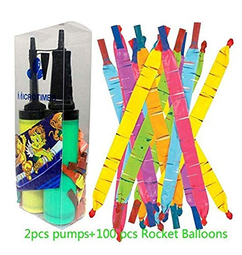 Microtimes 100 Pack Rocket Balloons with 2 Air Pumps flying balloon Giant Rocket Balloons with a whistling noise for Kids