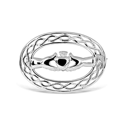 WithLoveSilver Sterling Silver 925 Charm Claddagh Celtic Iris Friendship Knot Hands Heart Brooch Pin