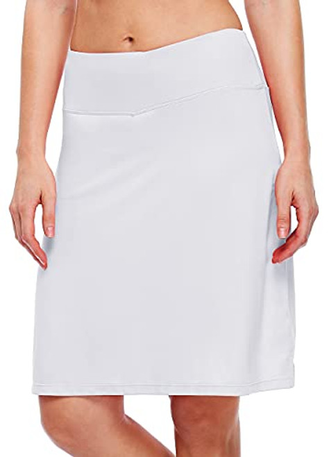Willit Women's 20inch Knee Length Skorts Skirts Tennis Athletic Golf Skirts Modest Sports Casual Skorts Pocket UV Protection White S