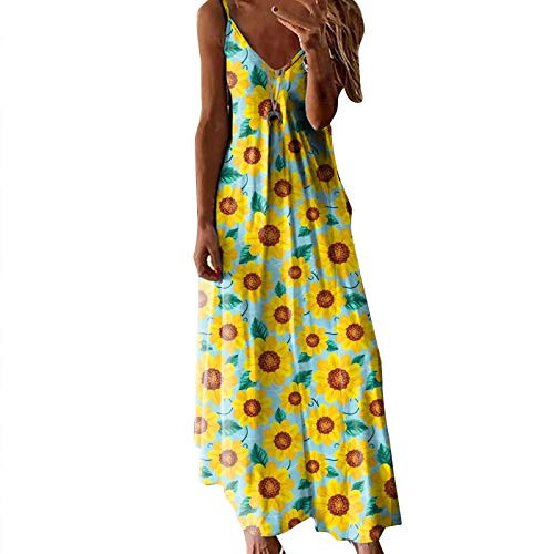 siilsaa Dress for Women Sexy Sleeveless Sunflower Print V Neck Boho Party Dress Casual Elegant Summer Long Maxi Dress Yellow siilsaa Dress for Women Sexy Sleeveless Sunflower Print V Neck Boho Party Dress Casual Elegant Summer Long Maxi Dress Yellow