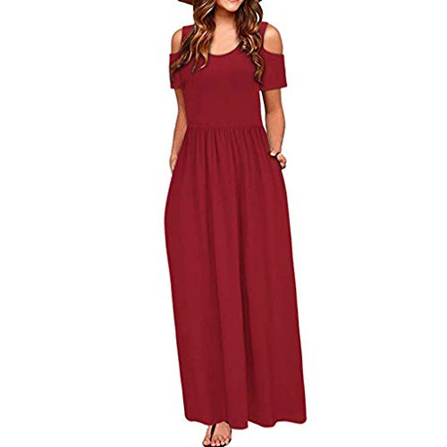 Summer Cold Shoulder Maxi Long Dress Women Floral Print Elegant Pocket Dress Red Summer Cold Shoulder Maxi Long Dress Women Floral Print Elegant Pocket Dress Red