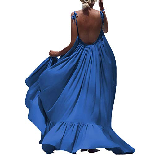 LISTHA Beach Backless Maxi Dress Women Boho Sleeveless Summer Party Long Dress Blue