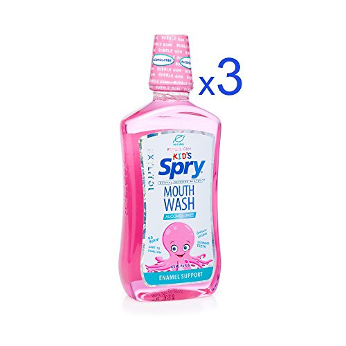 Spry Kid's Alcohol-Free Xylitol Mouthwash- Natural Bubble Gum - 16 fl oz -3 Pack-