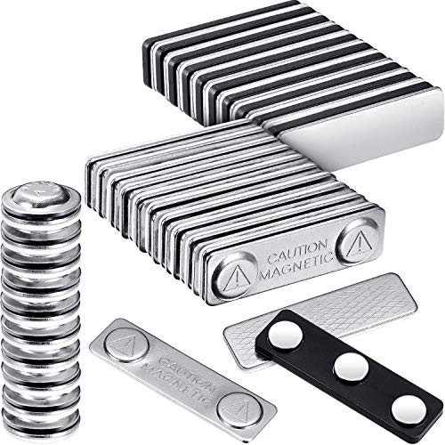 30 Pieces Magnetic Name Badge Holders with Steel Back Plate Name Tags ID Badge Magnets and Small Round Name Badge Magnet, Fastener with Adhesive on Front Plate