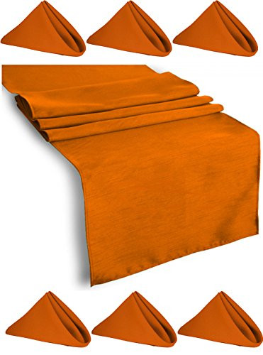 Set Table Runner Polyester 14 X 108 Inch  and  6 Napkins Burnt Orange By Broward Linens