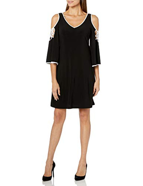 MSK Women's Cold Shoulder Dress with Piping- Black- Large