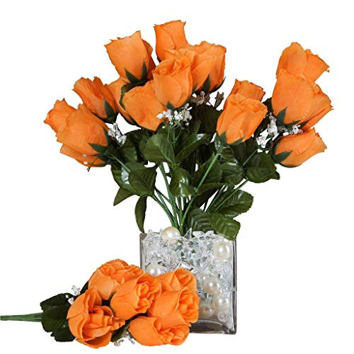 BalsaCircle 84 Orange Silk Rose Buds - 12 Bushes - Artificial Flowers Wedding Party Centerpieces Arrangements Bouquets Supplies