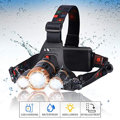 LED Headlamp Flashlight Waterproof Headlamp - Brightest headlamp High 6000 Lumen Work Headlight with 4 Mode IP45 Head Lamp of 18650 USB Rechargeable for Camping and Outdoor Sports Zoomable Headlamps LED Headlamp Flashlight Waterproof Headlamp - Brightest headlamp High 6000 Lumen Work Headlight with 4 Mode IP45 Head Lamp of 18650 USB Rechargeable for Camping and Outdoor Sports Zoomable Headlamps