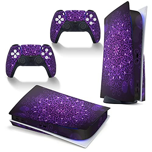 PS5 console controller skin sticker Mandala in Deep Purple And Pink PlayStation 5 full body vinyl skin sticker protection decal-Disk version-