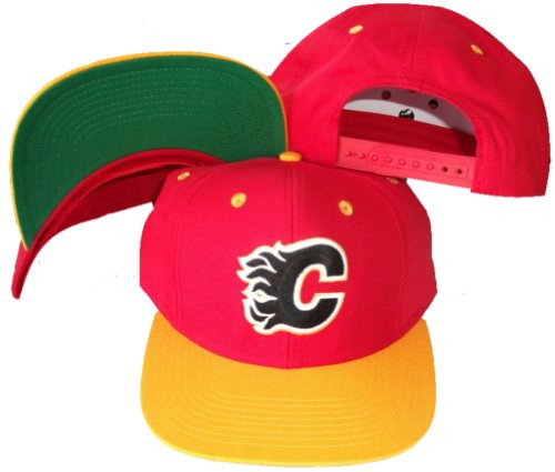 Calgary Flames Red/Yellow Two Tone Snapback Adjustable Plastic Snap Back Hat / Cap Calgary Flames Red/Yellow Two Tone Snapback Adjustable Plastic Snap Back Hat / Cap