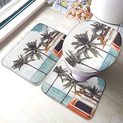 Colorful Bus Palm Tree Skidproof Toilet Seat Bath Mat 3 Piece Set Bathroom Floor Mat Pedestal Lid Toilet Cover Colorful Bus Palm Tree Skidproof Toilet Seat Bath Mat 3 Piece Set Bathroom Floor Mat Pedestal Lid Toilet Cover