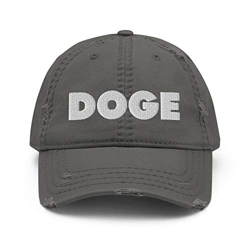 Hogue WS LLC Doge Hat -Embroidered Distressed Dad Cap- Dogecoin Crypto Meme Charcoal Grey