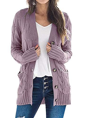 Ru Sweet Women's Open Front Long Sleeve Chunky Knit Cardigan Sweaters Loose Outwear Coat Purple
