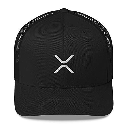 Cryptocurrency Ripple XRP Crypto Hat Embroidered Classic Mesh Back Trucker Cap Black