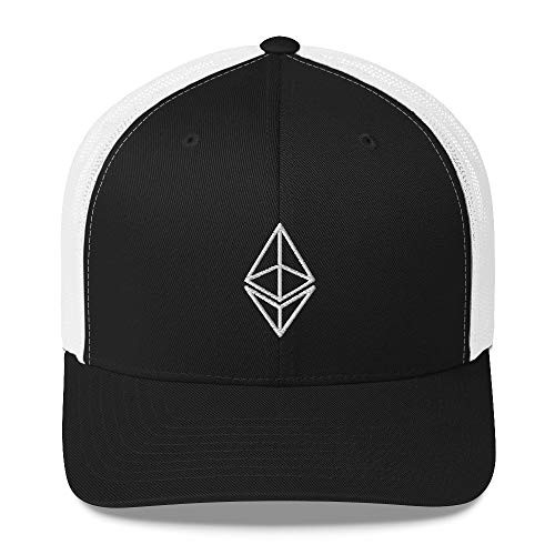VANN'S PRODUCTS LLC. Ethereum Crypto ETH Cryptocurrency Hat Embroidered Mesh Back Trucker Cap Black/White