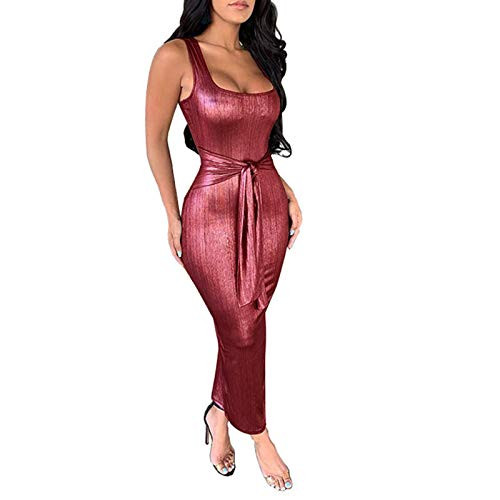 Women's Tank Bodycon Sleeveless Solid Casual Long Dress Sexy Solid Basic Midi Club Tight Waist Dress Red Women's Tank Bodycon Sleeveless Solid Casual Long Dress Sexy Solid Basic Midi Club Tight Waist Dress Red