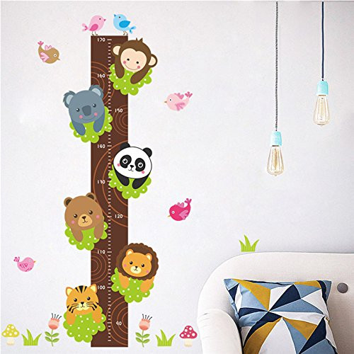 Forest Animals Lion Monkey Panda Bear Tiger Height Measure Wall Sticker for Kids Rooms Growth Chart Wall Decals Art Home Decor