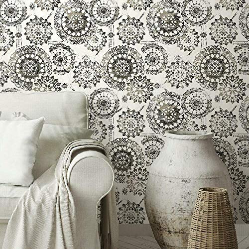 RoomMates RMK11723WP Black Boho Medallion Peel and Stick Wallpaper