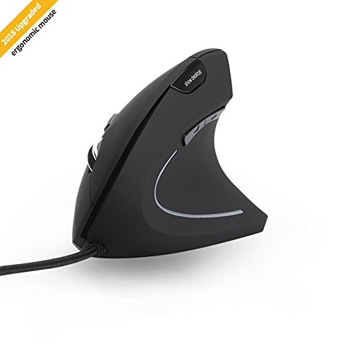 High Precision Ergonomic Optical Wired Vertical Mouse,7 Keys with Show Desktop,Adjustable DPI 800/1200 / 2400/3200 Black (Black)