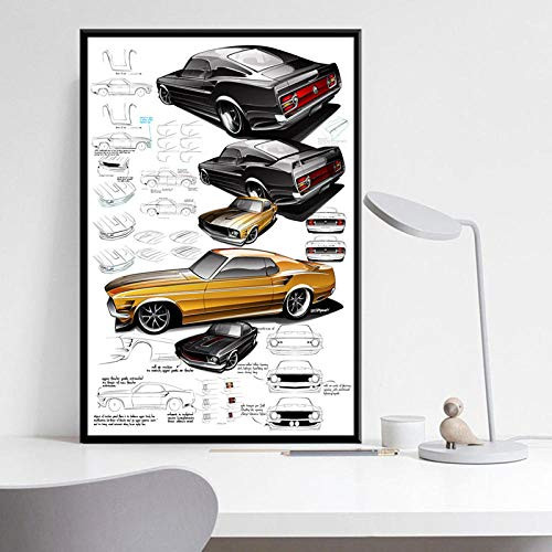 KRRFGHH Car Evolution Chart Muscle Art Painting-Silk Canvas Poster Wall Canvas Print Painting-Poster Art Wall Pictures Home Decor 50X70Cm