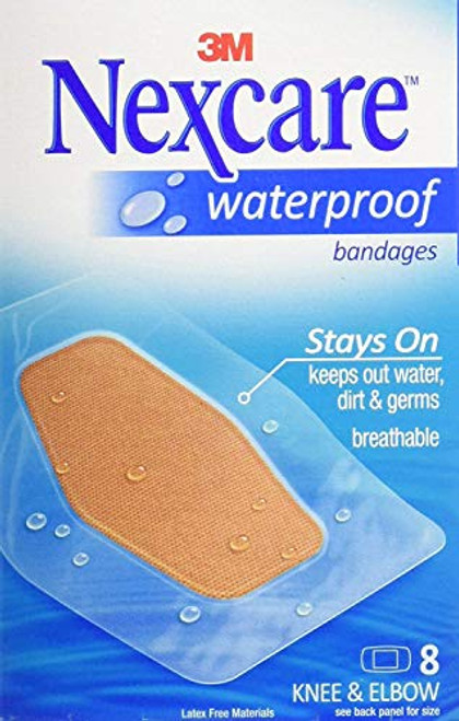 Nexcare Waterproof Stays On Bandage- Knee and Elbow- 8 Bandages Per Box -11 Pack-